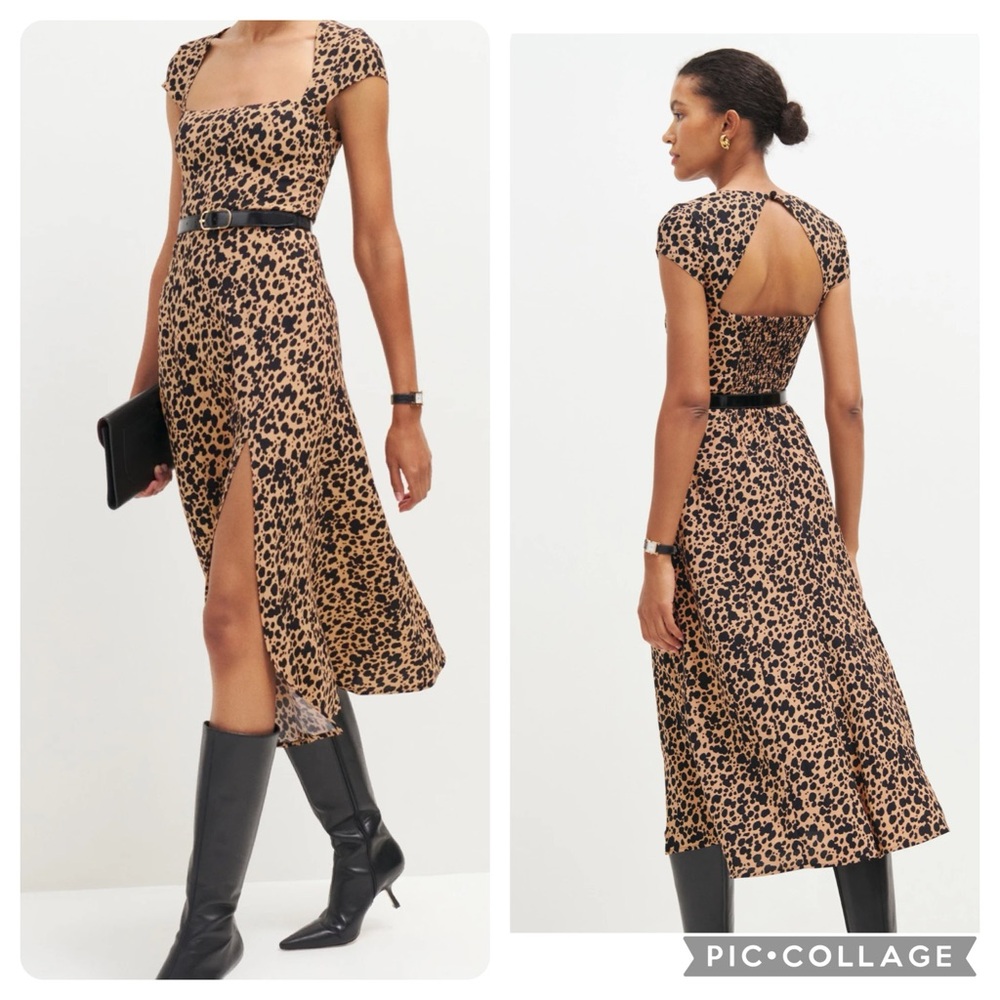 NWT Reformation Elton Abstract Animal Print Cutout Midi Dress 0, BLITZ
